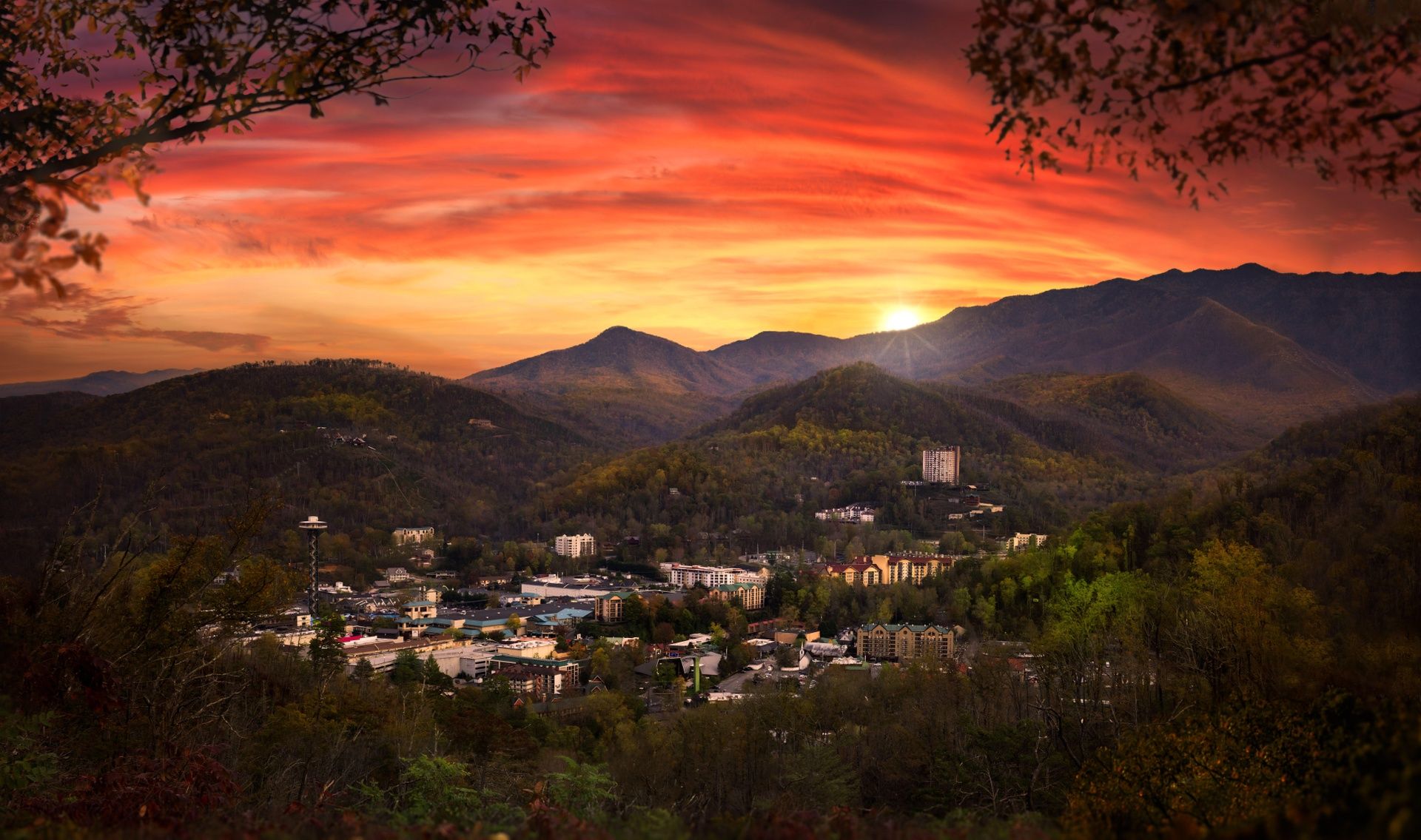 Sunset over the Smoky Mountains near Pigeon Forge